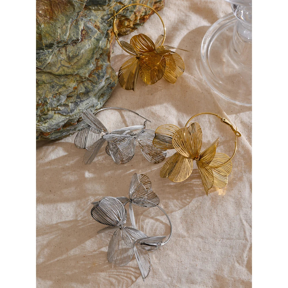Metal Flower Big Hoop Earrings