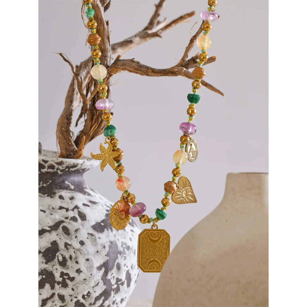 Handmade Colorful Natural Stone Drop Necklace