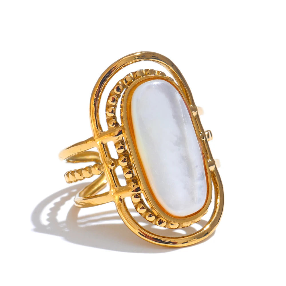 Natural Shell Geometric Open Ring