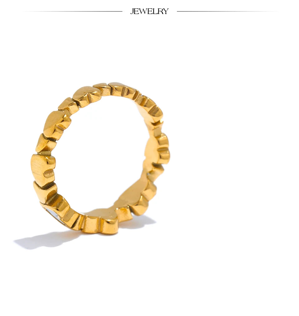 Natural Shell Heart Ring – 316L Gold Stainless Steel