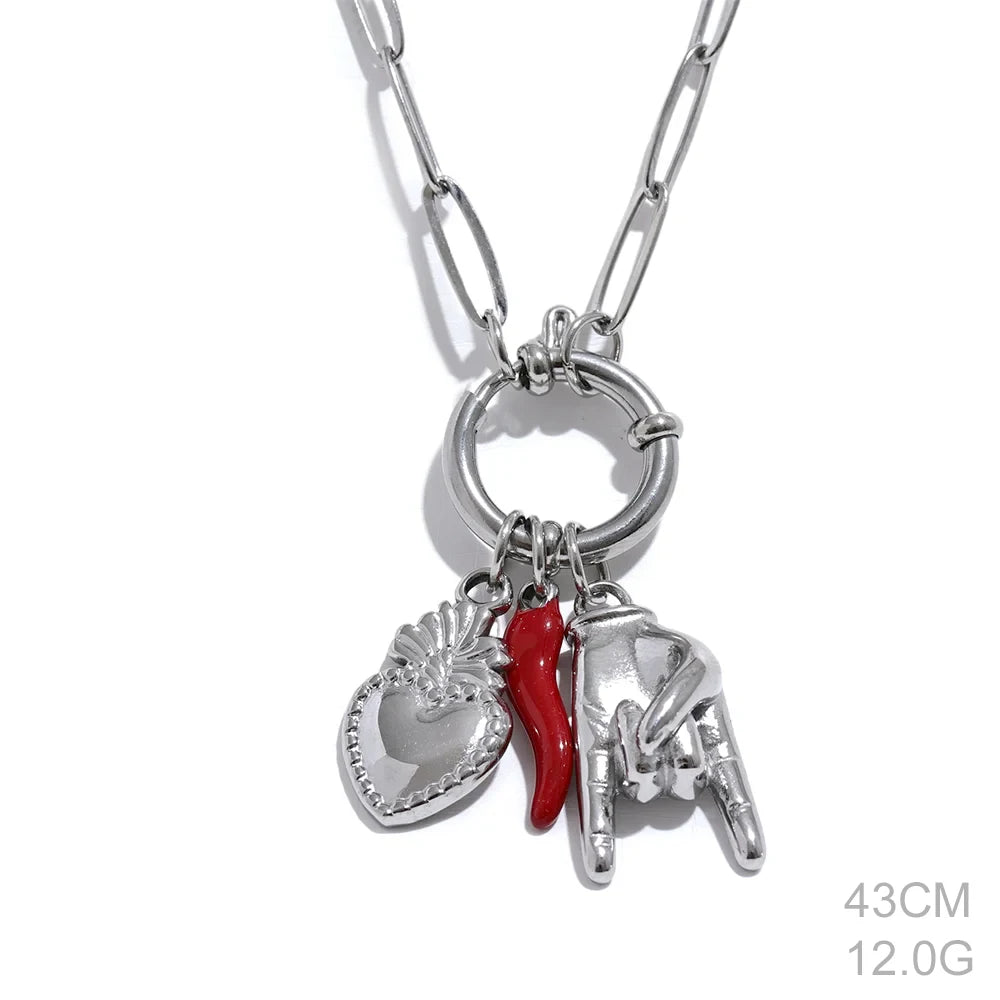 Red Chili & Heart Charms Pendant Necklace