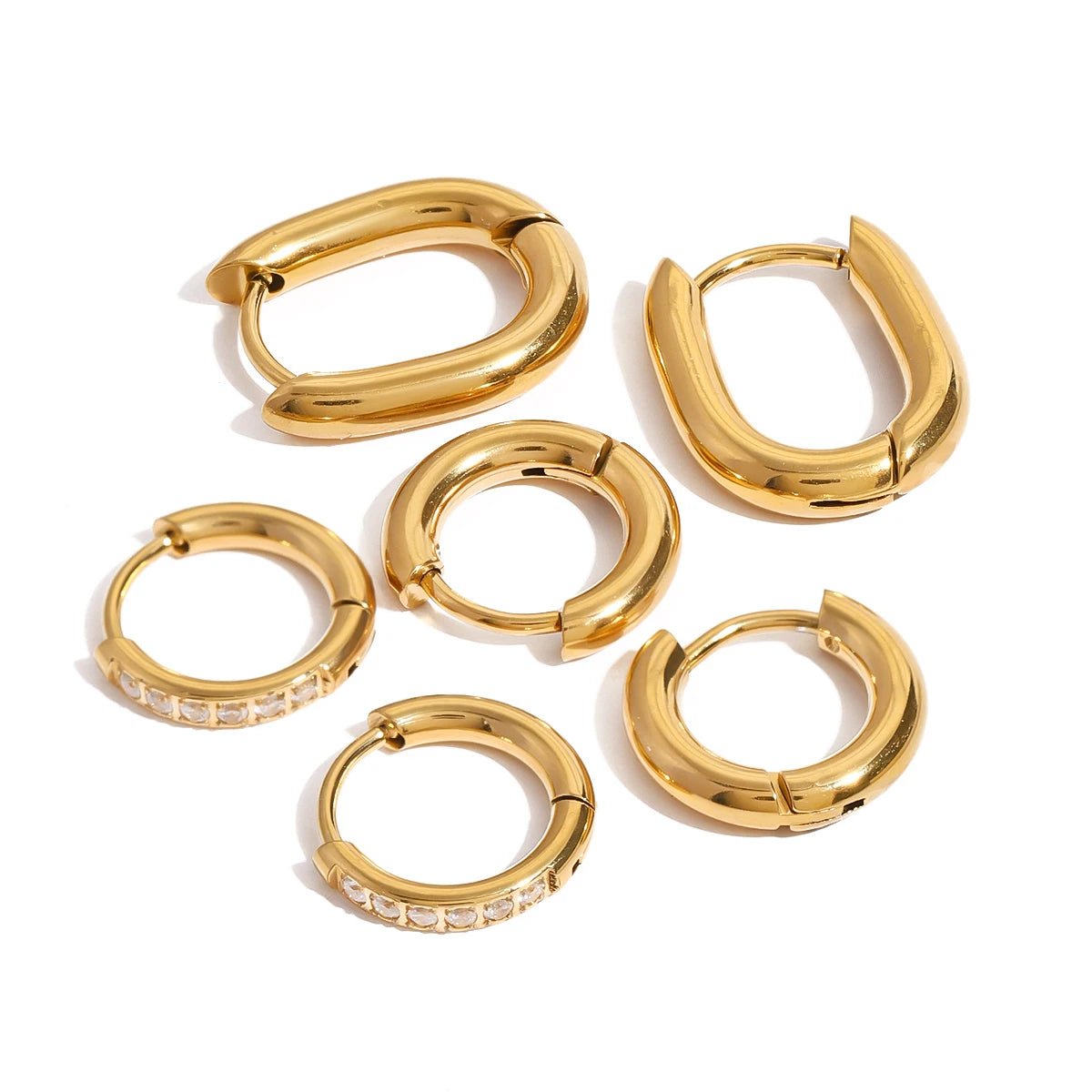 White Rhinestone Geometric Circle Earring Set