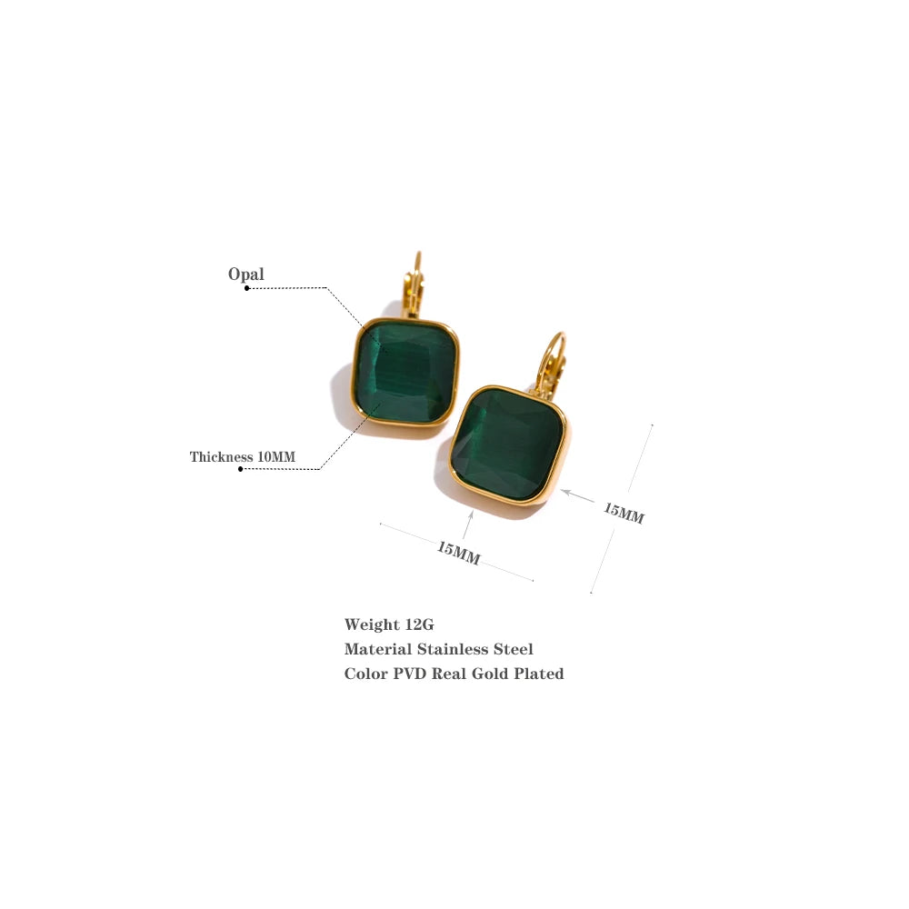Vintage Charm Square Opal Stone French Hook Earrings