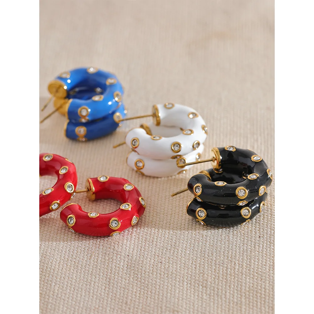 Enamel C-Shape Geometric Huggie Earrings