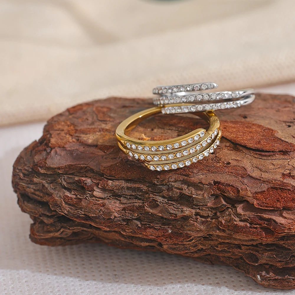Fashion Shiny Cubic Zirconia Geometric Layered Ring