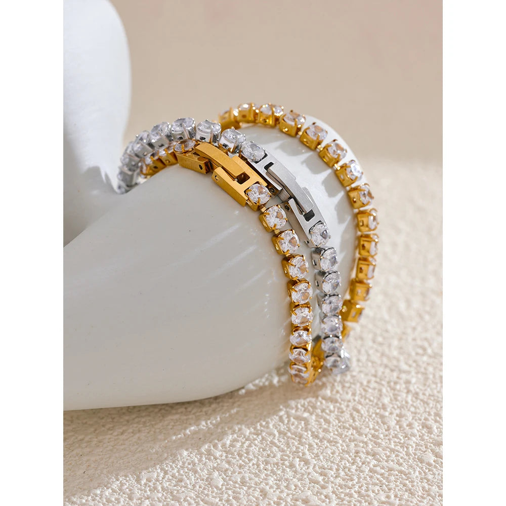 Cubic Zirconia Chain Wrist Bracelet Bangle
