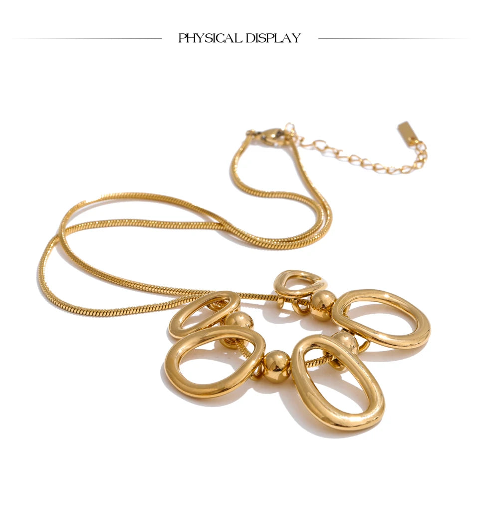 Hollow Oval Pendant Necklace – 18K Gold Plated Stainless Steel