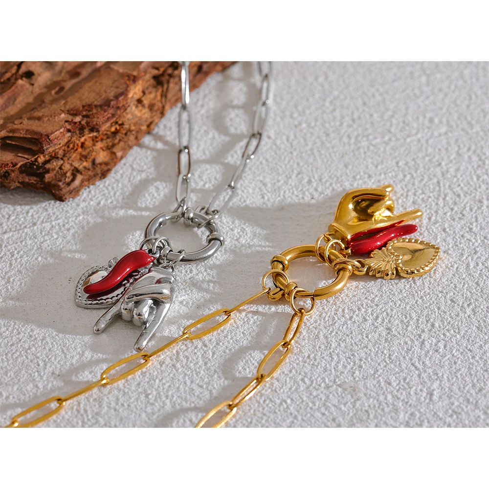 Red Chili & Heart Charms Pendant Necklace