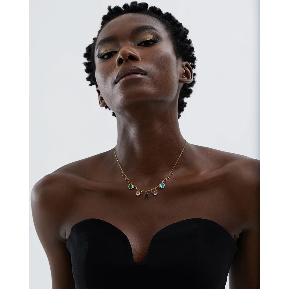Delicate Elegant Colorful Cubic Zirconia Necklace