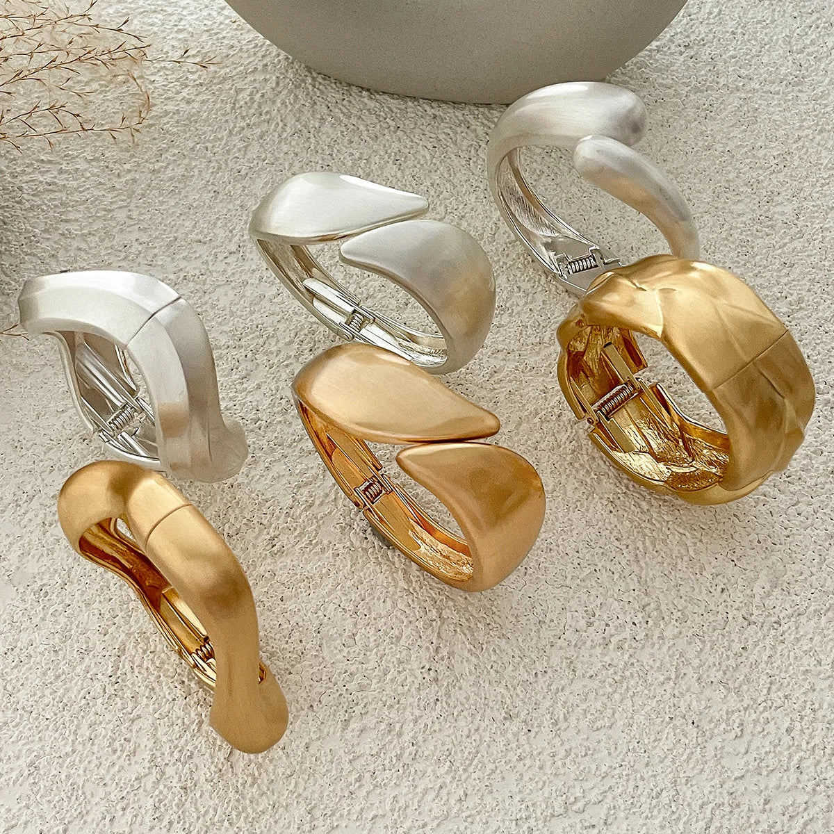 Chunky Matte Gold Irregular Wide Cuff Bangle