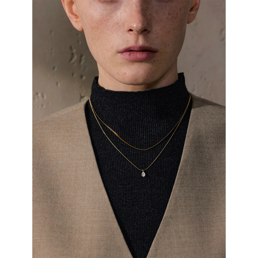 Double Layer Snake Chain Zircon Necklace
