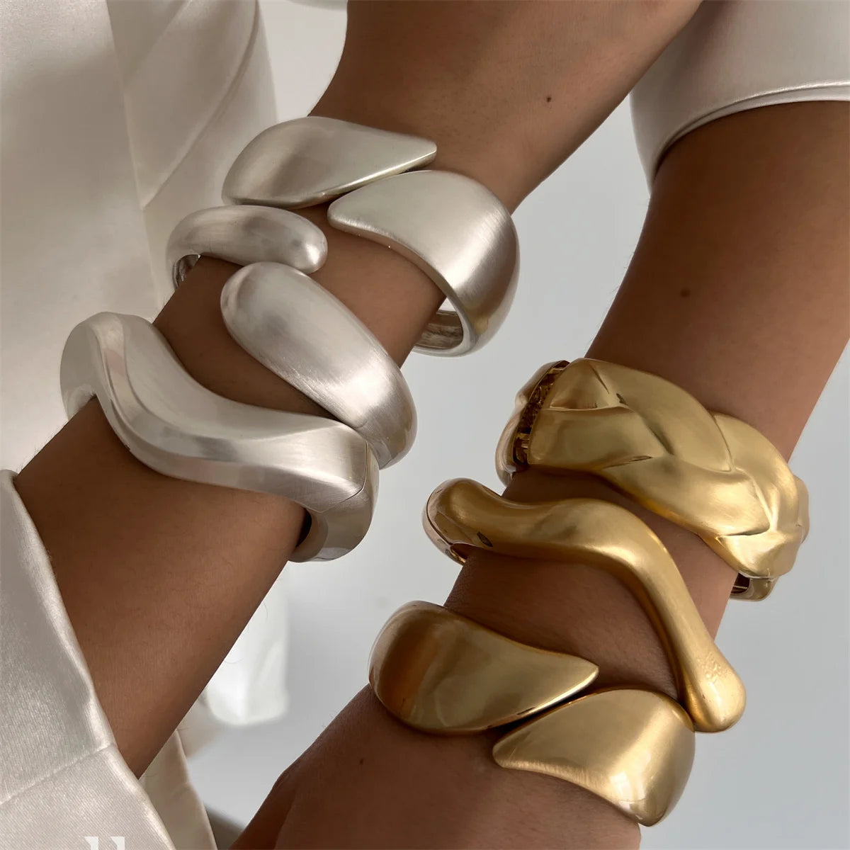 Chunky Matte Gold Irregular Wide Cuff Bangle