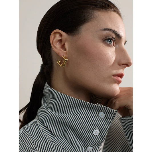 Square Geometric Huggie Earrings