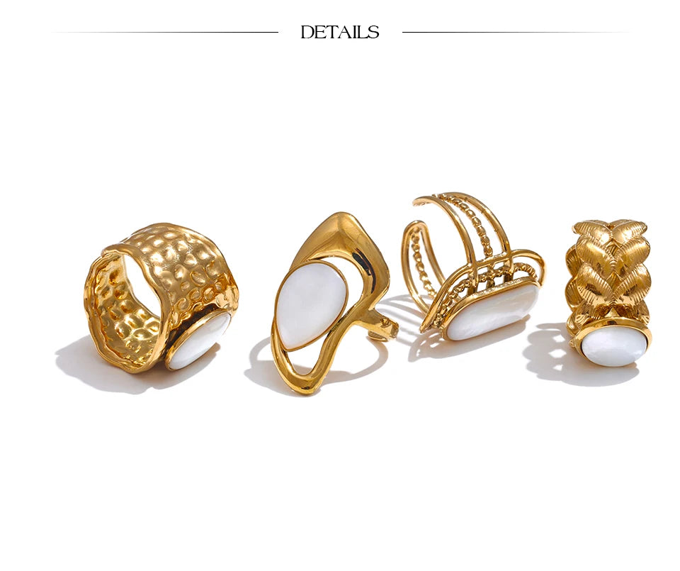 Natural Shell Geometric Open Ring