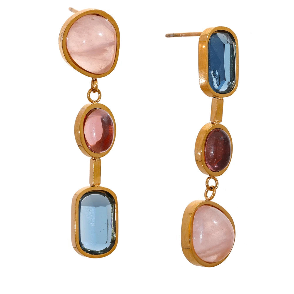 Natural Stone Geometric Drop Earrings