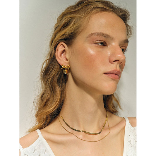 Bow Heart Pendant Earrings