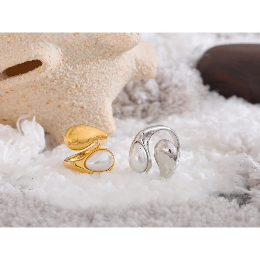 Imitation Pearl Water Drop Finger Adjustable Ring