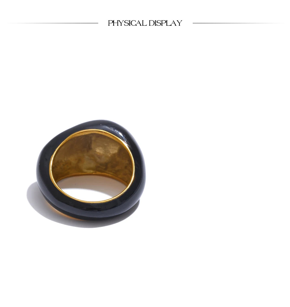 Stainless Steel Black Enamel Geometric Ring
