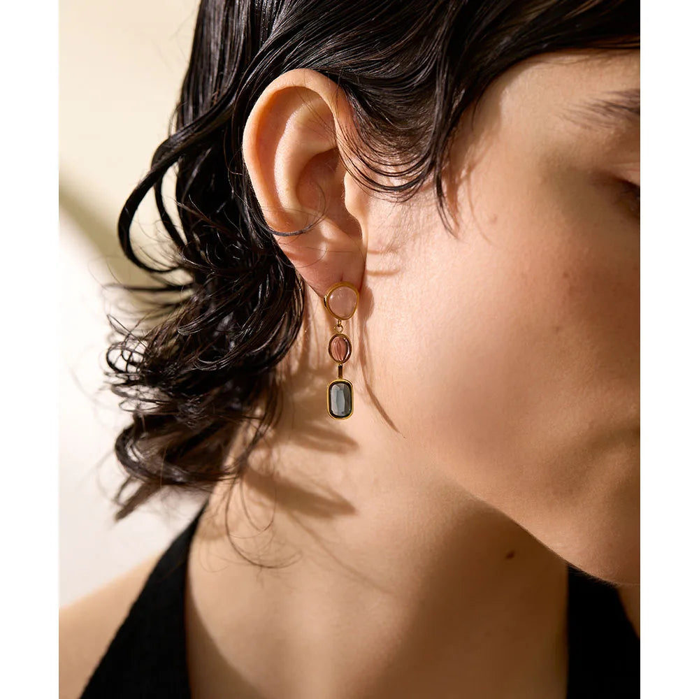 Natural Stone Geometric Drop Earrings