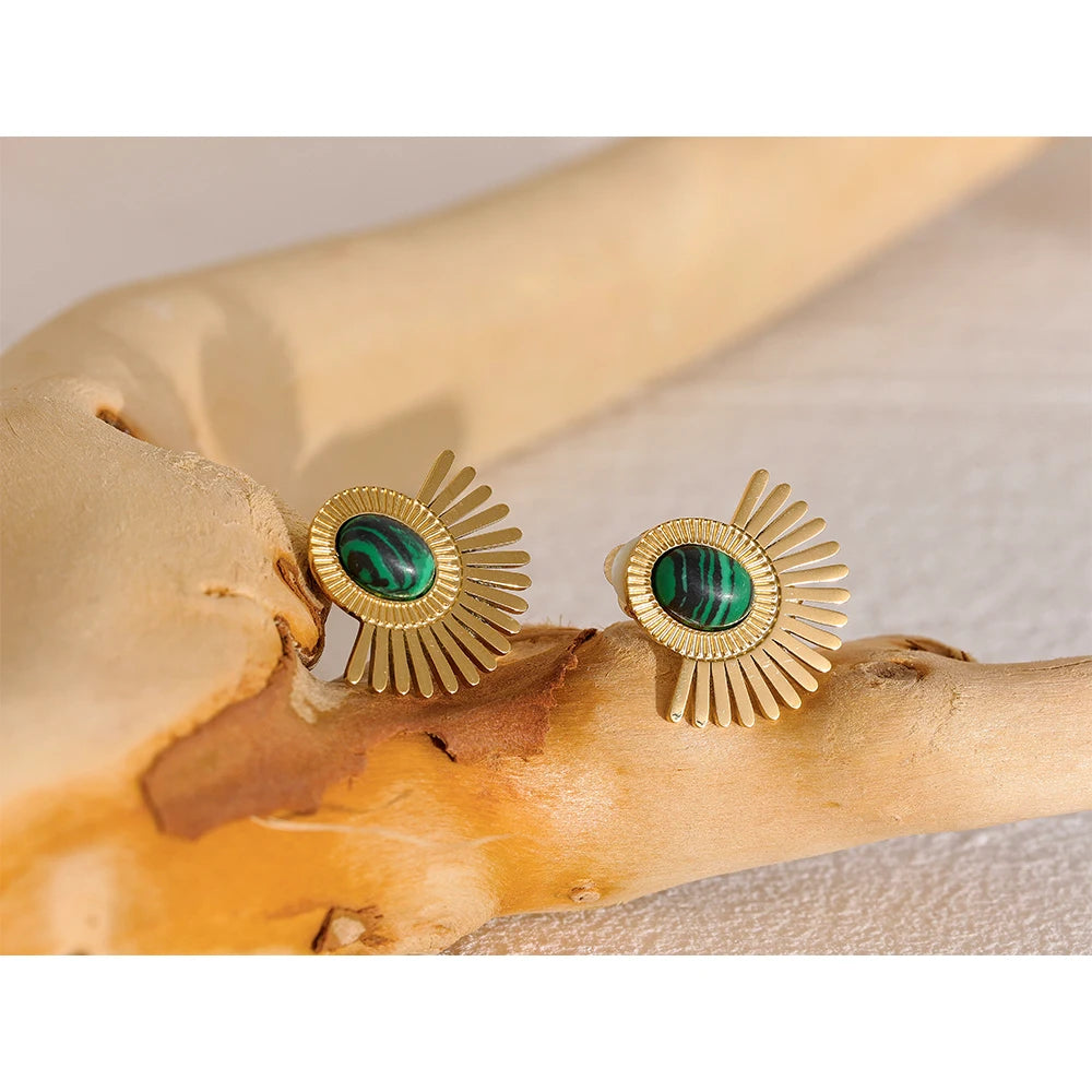 Black Stone Sunflower Clip-On Earrings