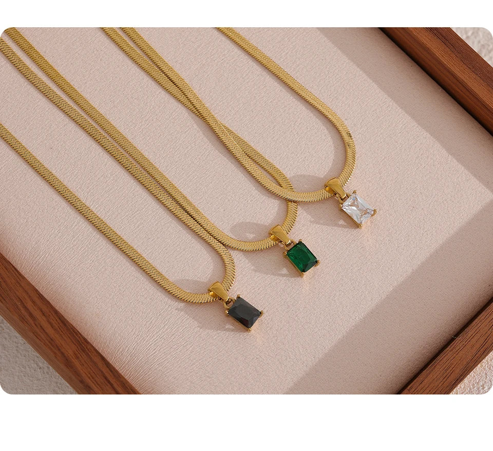 Exquisite Geometric Square Cubic Zirconia Drop Necklace