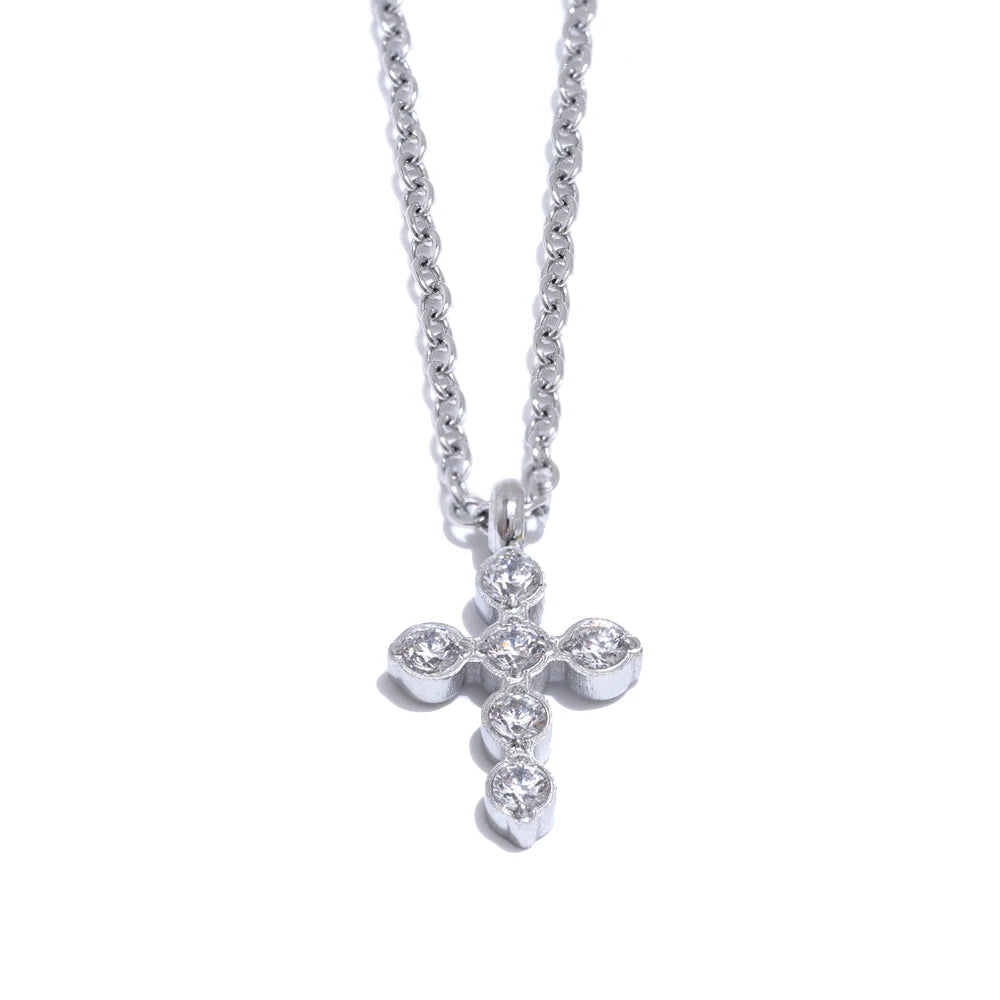 Cubic Zirconia Cross Shiny Pendant Necklace