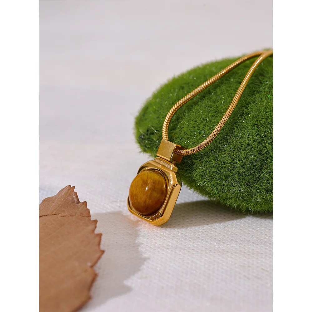 Tiger Stone Square Pendant Necklace