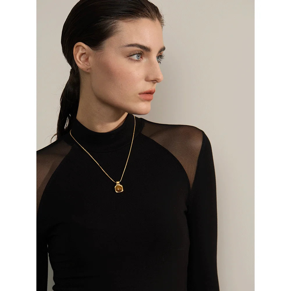 Tiger Stone Square Pendant Necklace