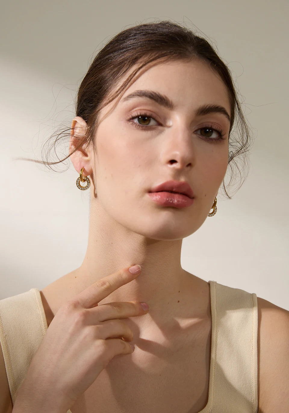 Round Zircon Drop Hoop Earrings