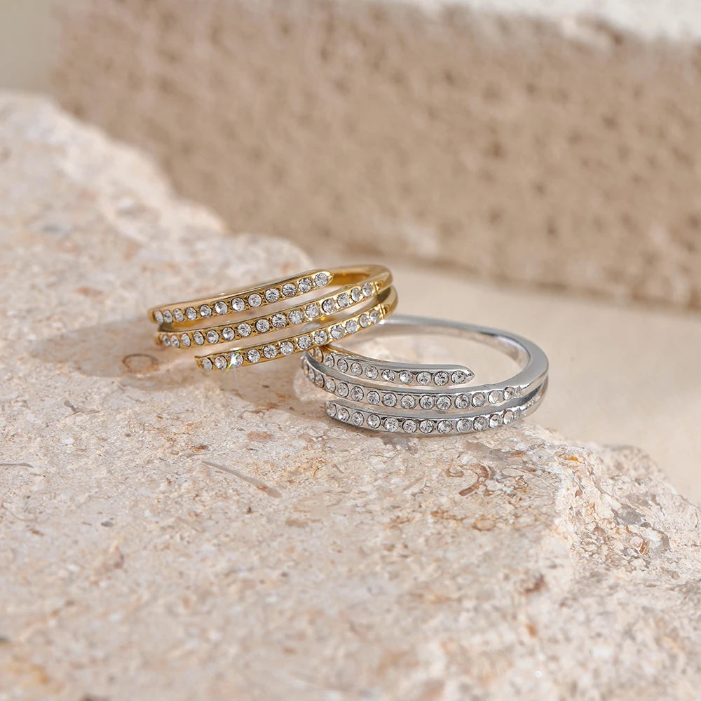 Fashion Shiny Cubic Zirconia Geometric Layered Ring