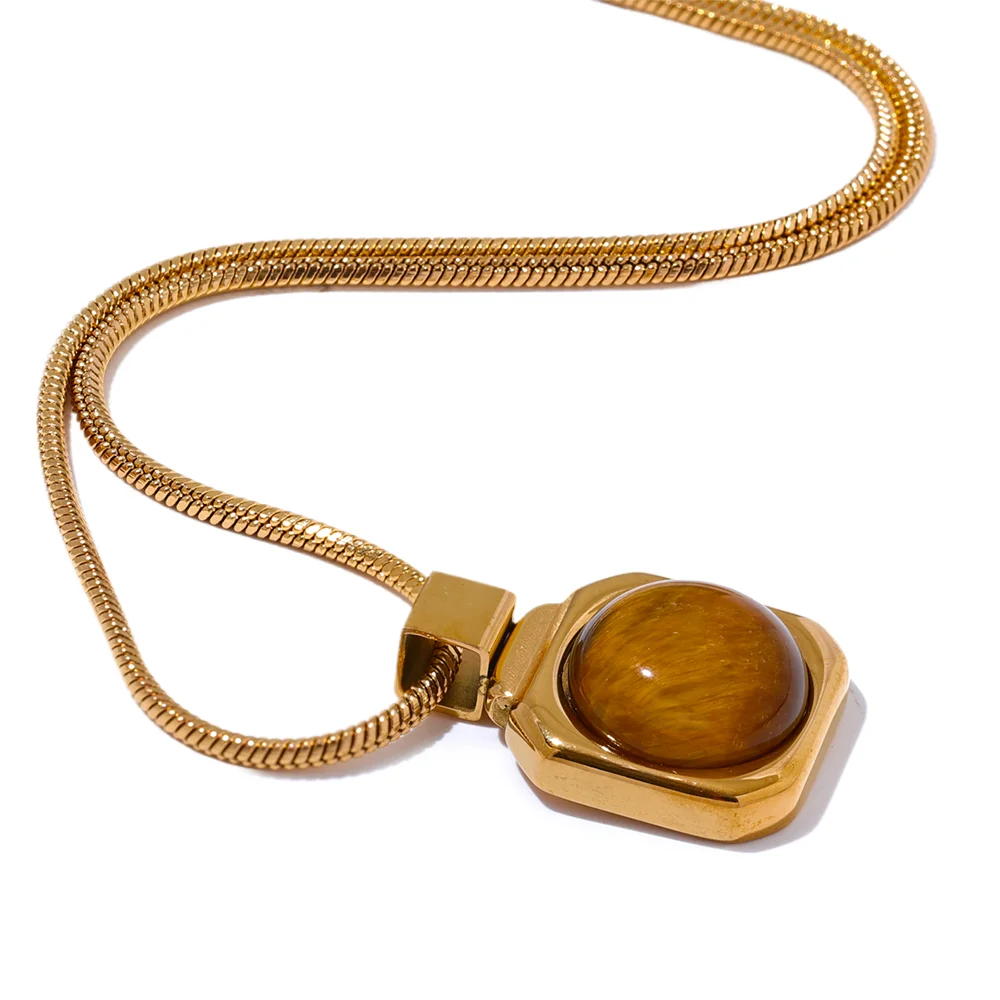 Tiger Stone Square Pendant Necklace