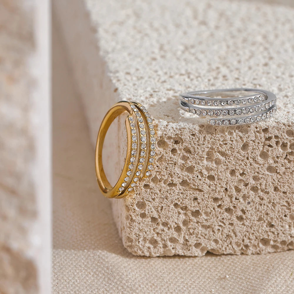 Fashion Shiny Cubic Zirconia Geometric Layered Ring