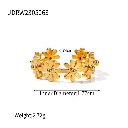 Waterproof Flower Adjustable Opening Rings