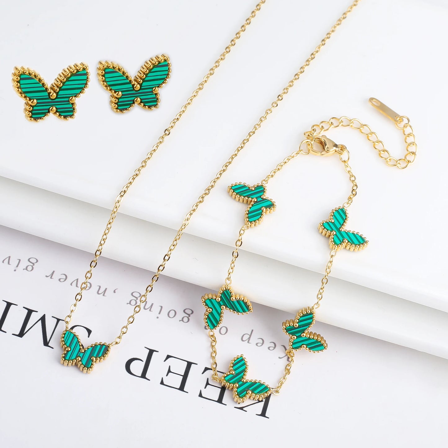 3PCS Stainless Steel Butterfly Jewelry Set