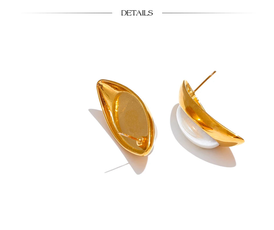 Elegant Oval Pearl Stud Earrings – Gold Stainless Steel Statement Jewelry