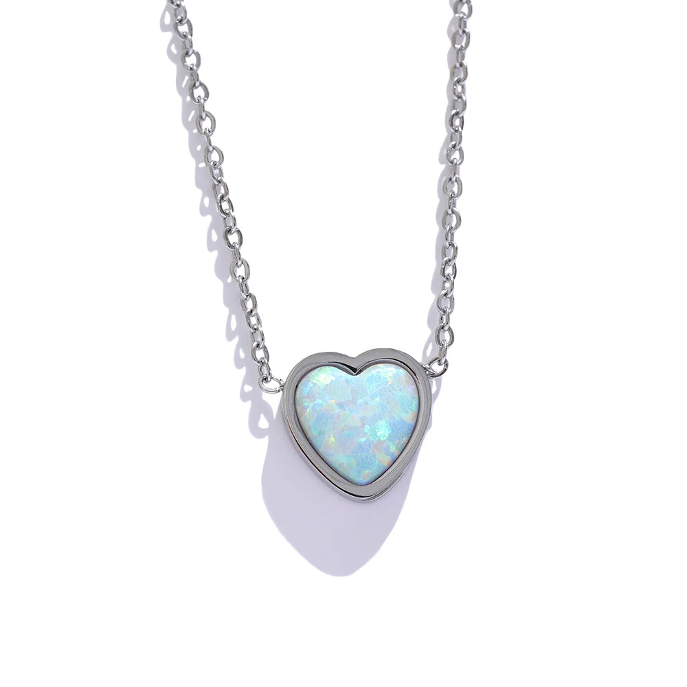 Natural Australian Opal Heart Pendant Necklace