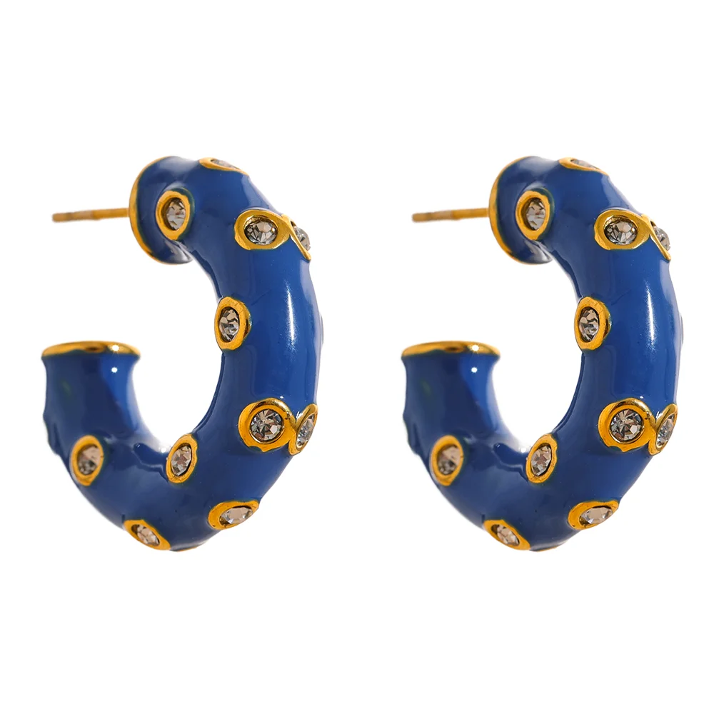 Enamel C-Shape Geometric Huggie Earrings