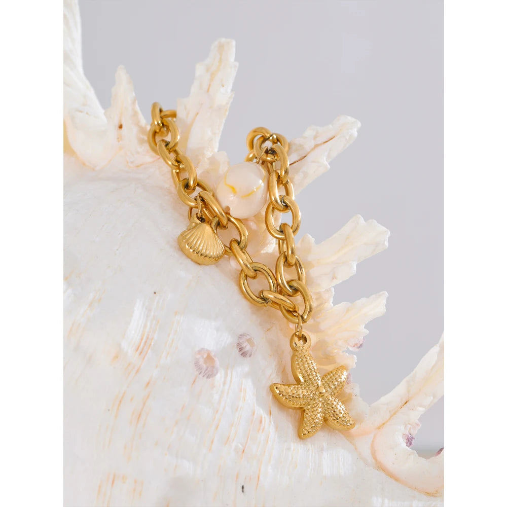Stainless Steel 18K Gold PVD Plated Ocean Charm Bracelet