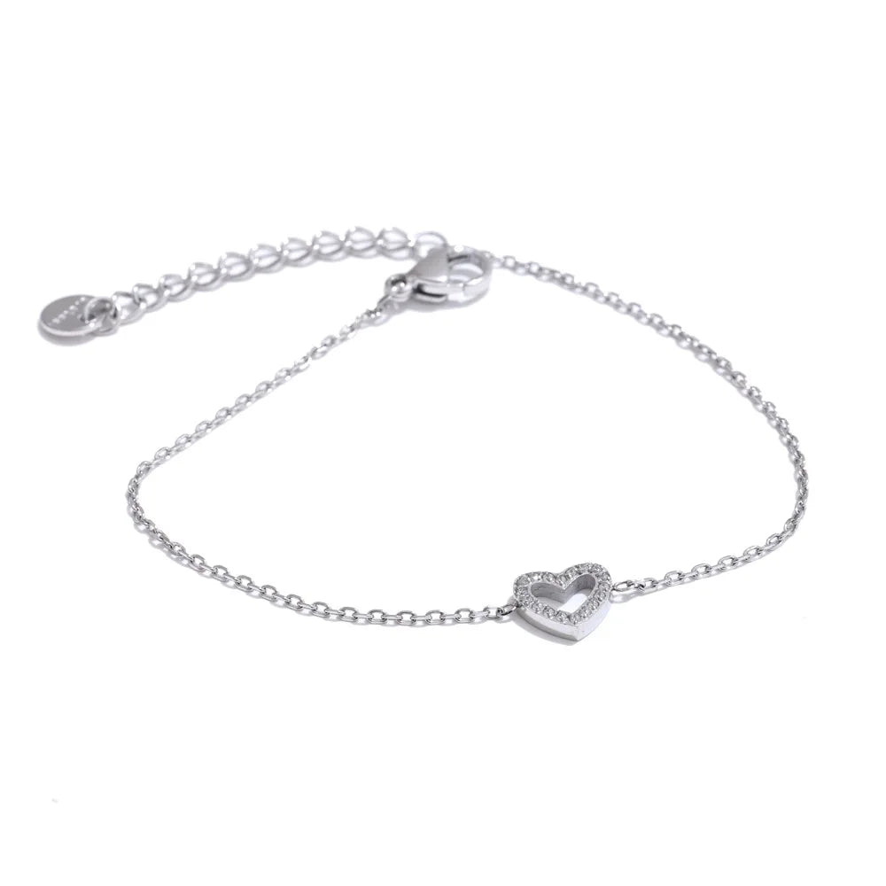 Korean Style Shiny Cubic Zirconia Hollow Heart Necklace