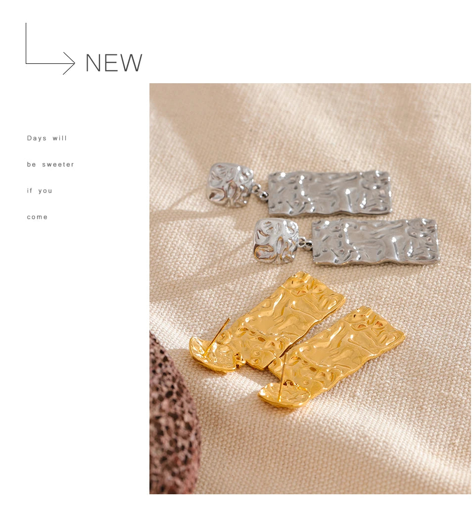 Hammered Rectangle Drop Earrings