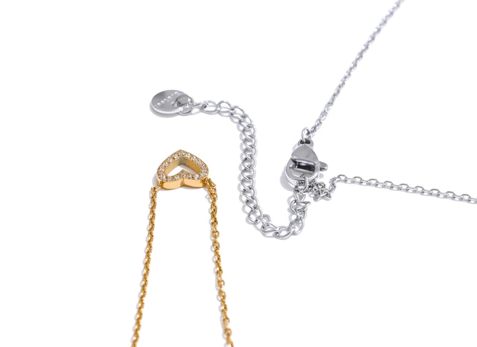Korean Style Shiny Cubic Zirconia Hollow Heart Necklace