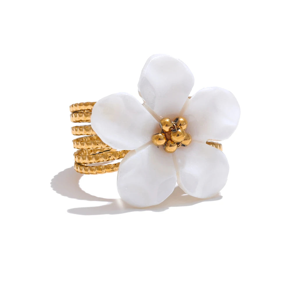 Thicker Natural Shell Flower Open Ring
