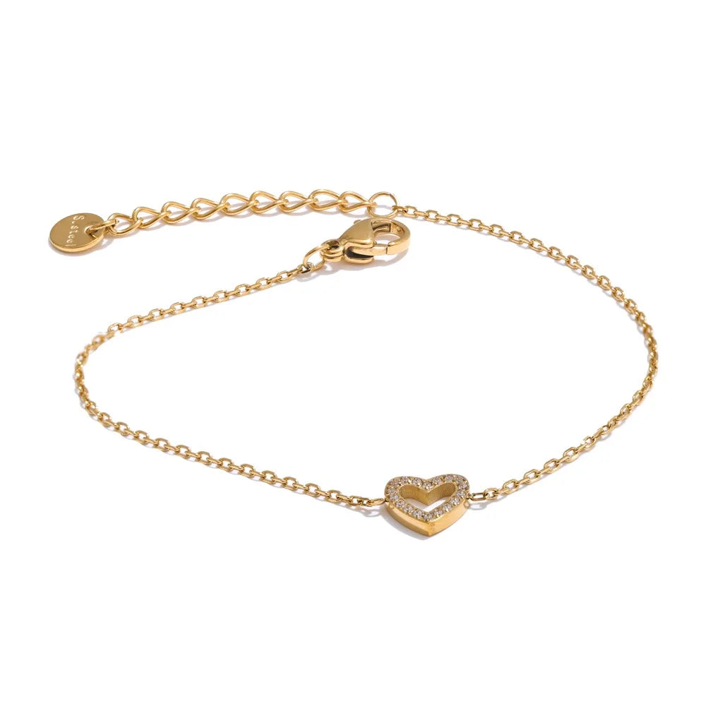 Korean Style Shiny Cubic Zirconia Hollow Heart Necklace
