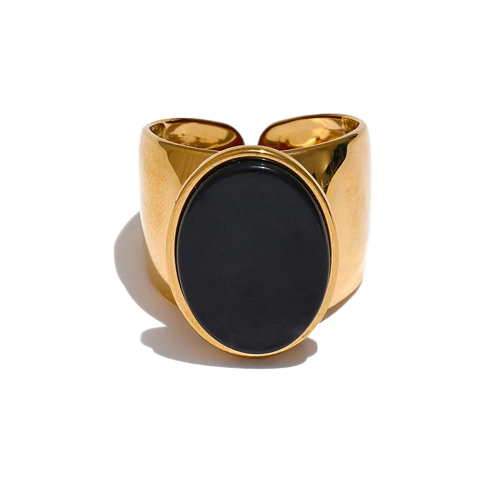 Stone Stainless Steel Gold Color Wide Ring