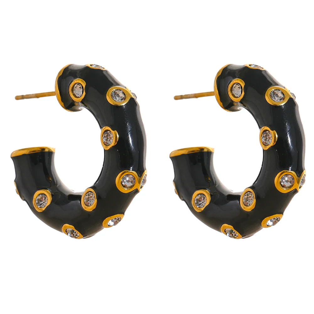 Enamel C-Shape Geometric Huggie Earrings