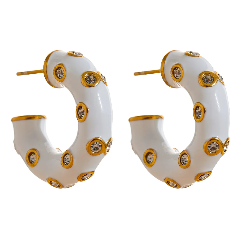 Enamel C-Shape Geometric Huggie Earrings