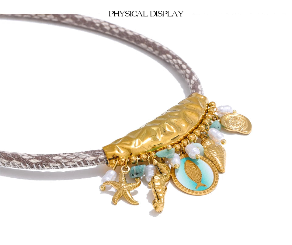 Handmade Ocean Style Pearl & Starfish Drop Necklace