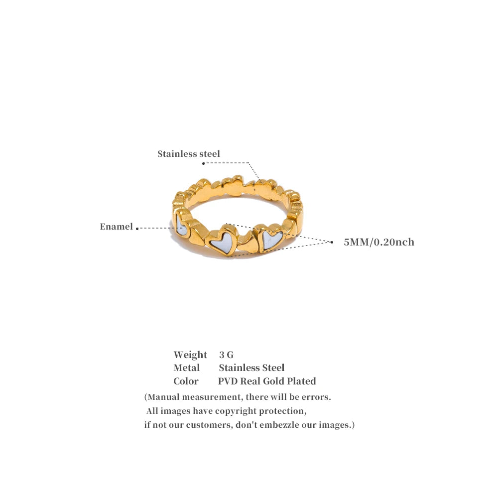 Natural Shell Heart Ring – 316L Gold Stainless Steel