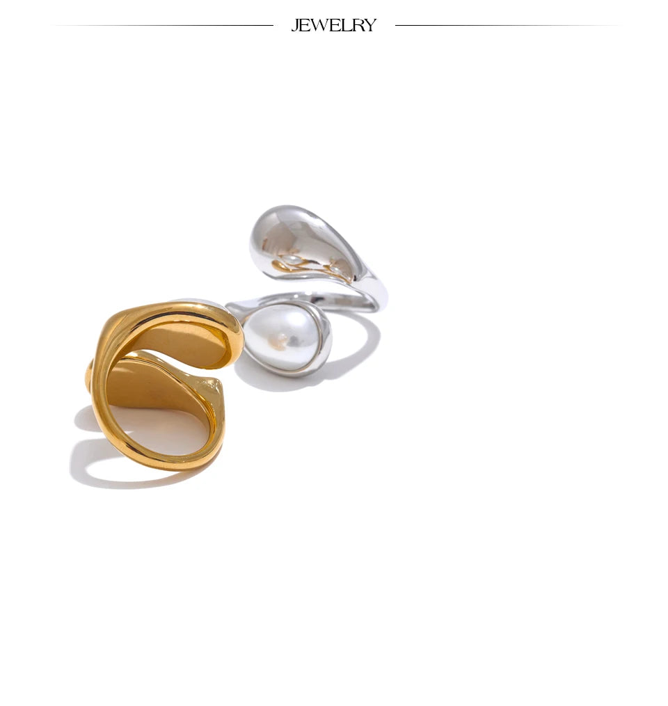 Imitation Pearl Water Drop Finger Adjustable Ring