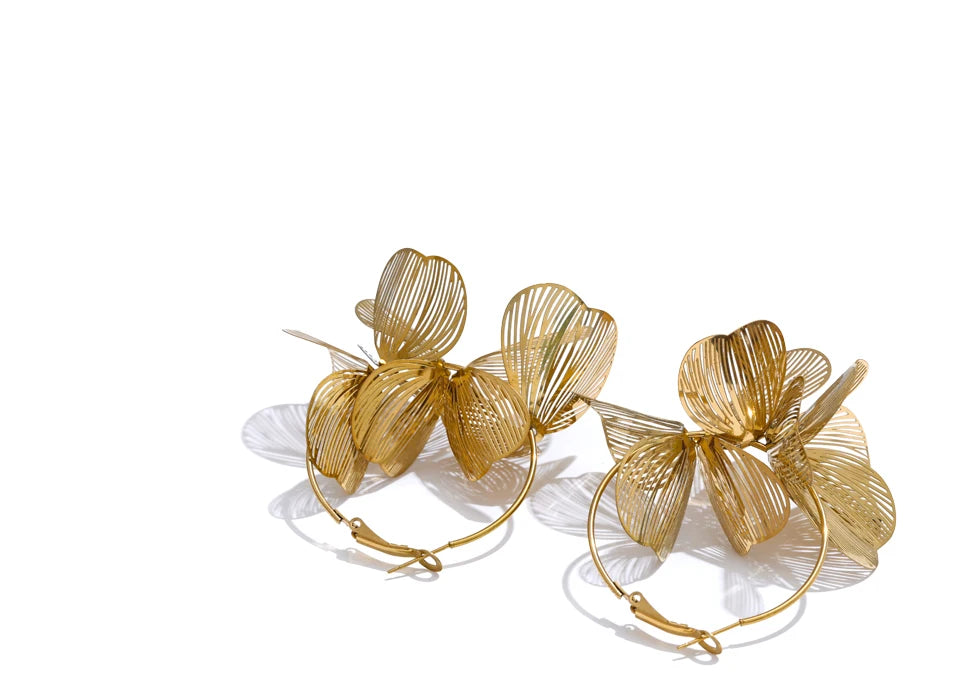 Metal Flower Big Hoop Earrings